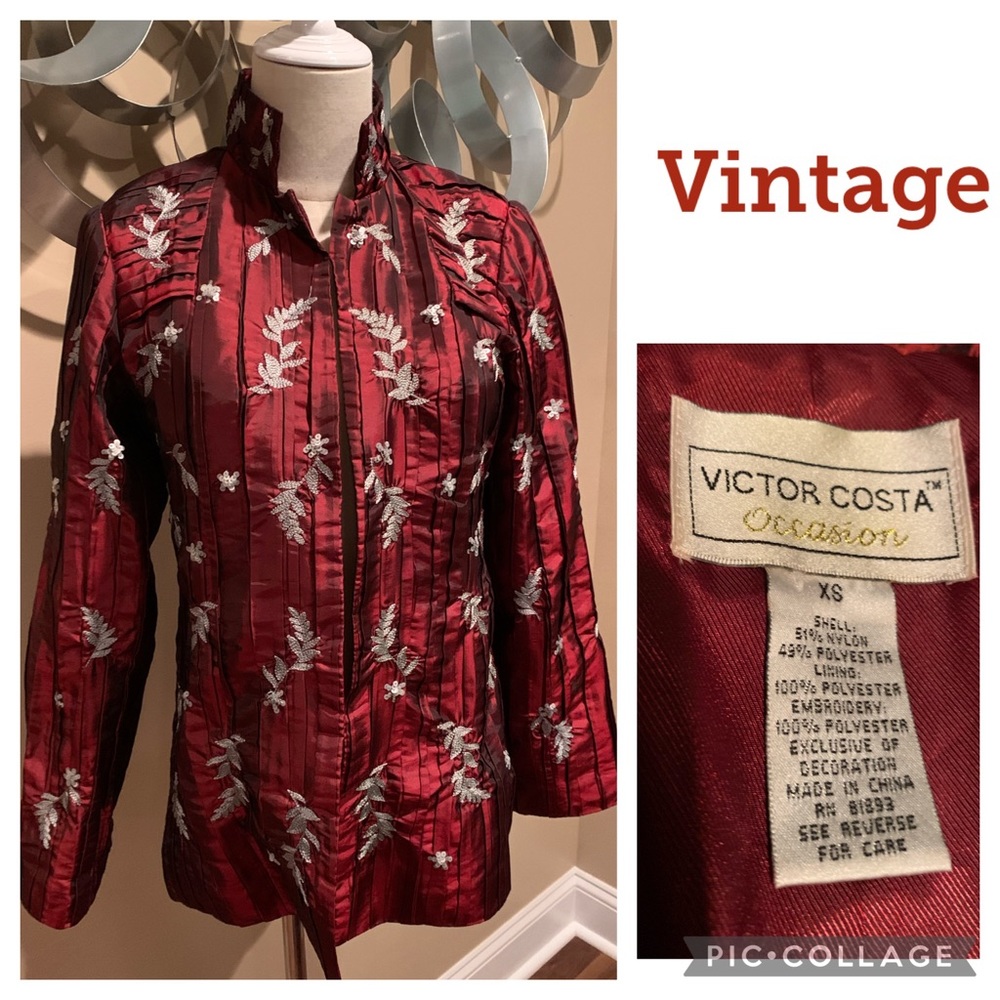 Vtg Victor Costa Sequin Embroidered pleated jacket